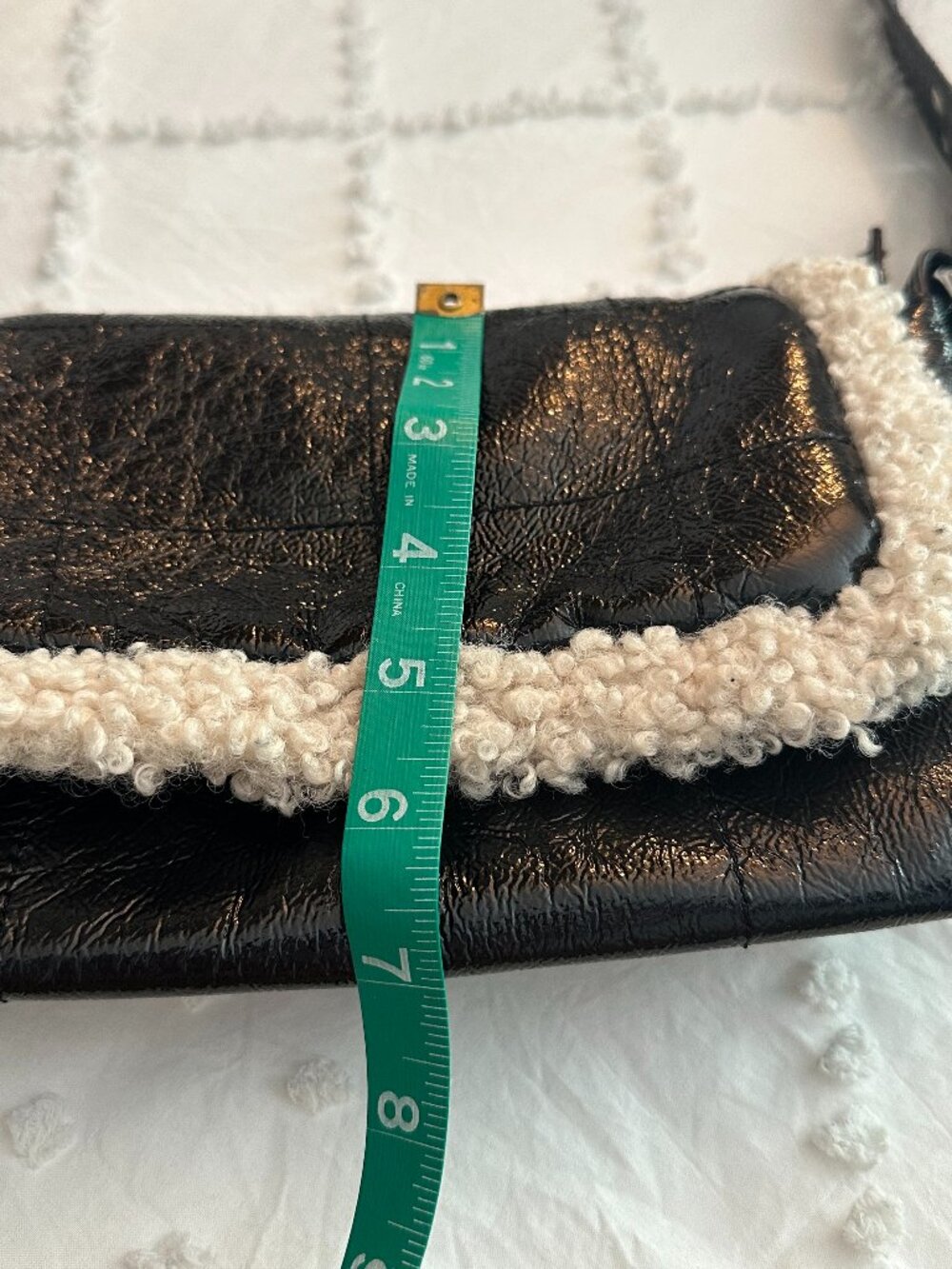Topshop Y2K Black Faux Leather Sherpa Trim Baguette Shoulder Bag - Picture 11 of 11